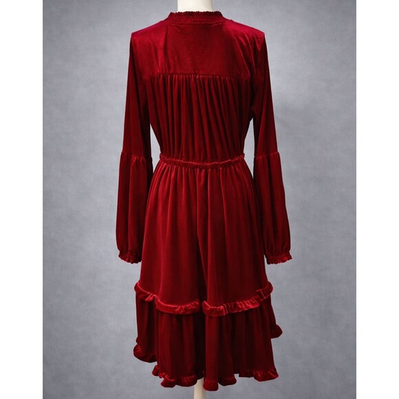 Simply Southern Collection Red Wine Tier Dress Velvet Velour Renaissance Theatre - Picture 3 of 5